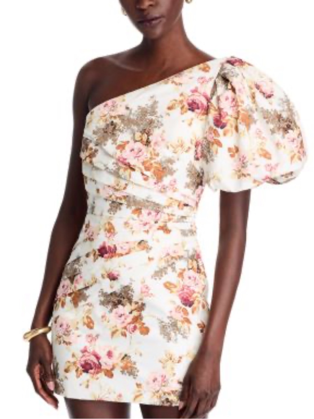 Nully x Ronnie Kobo One-Shoulder Floral Puff-Sleeve Mini Dress